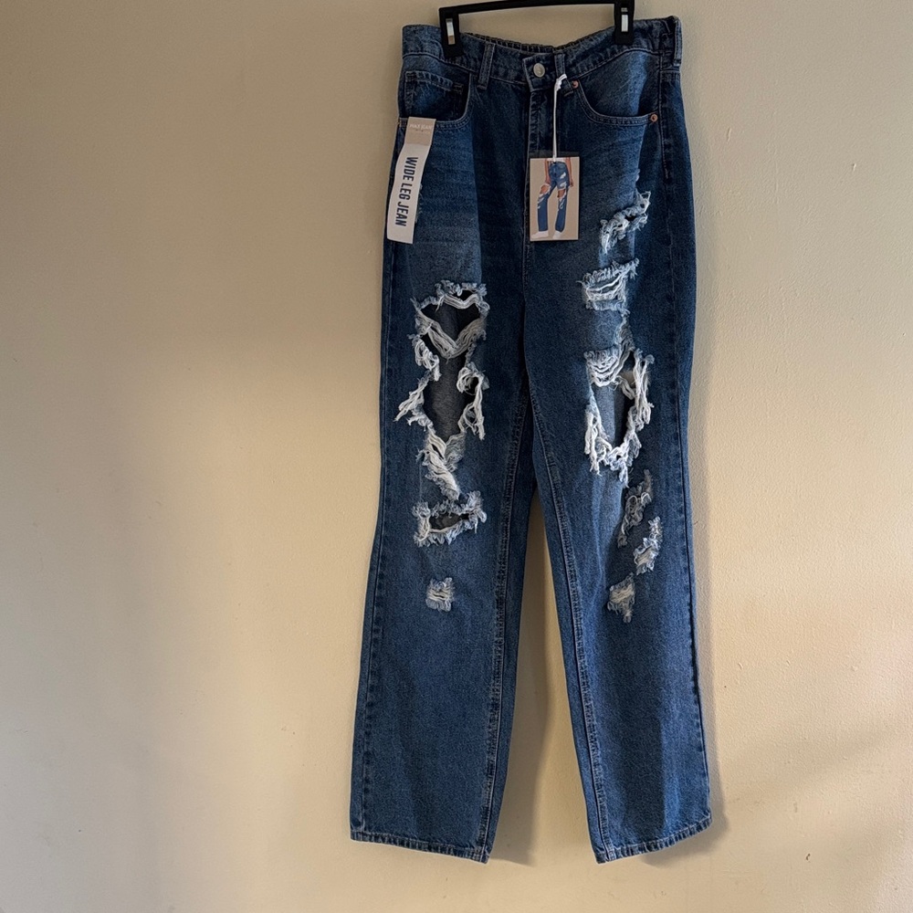 Ripped Indigo Wide Leg Jeans